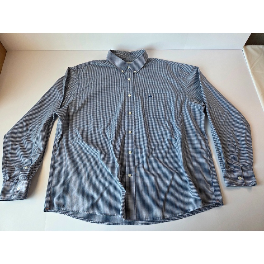 Dockers Shirt Mens 2 Extra Large Blue White Checkered Dress Long Sleeve Stretch